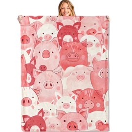MIEPOS Cute Pig Faces Throw Blanket,50x60in,Soft,Lightweight Flannel,Pink and Red Piggy Blankets - Gifts for Kids & Animal Lovers,for Couch Office Travel,Home Living Room Decor