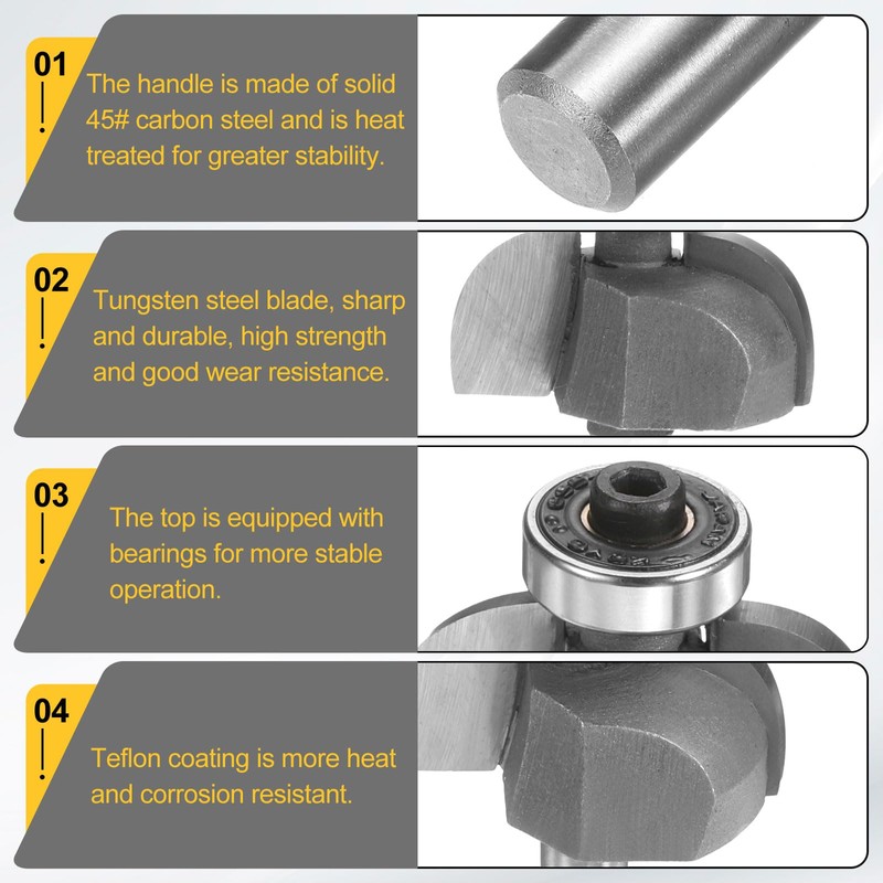 sourcing map Cove Router Bit 1/4" Shank 7/8" Dia 7/16"