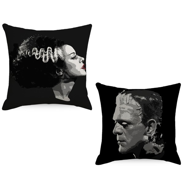 2 pcs Halloween Cushion Covers Gothic Pillow Throws Monsters for