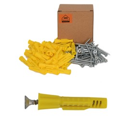 Netzerkoz Pack of 100 Wood Screws and Dowels Set, Phillips Countersunk Screws and Dowels, 50 Pieces 5 x 60 cm Wood Screws with 50 x 8 mm Dowels - Chipboard Screws and Dowels Set