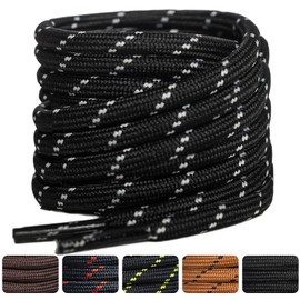 SUBAUM 2 Pairs - Premium Round Polyester Shoelaces - Various Lengths and Colours, Replacement Shoe Laces for Sports Shoes Orde Boots, Black-white (black/white dots)