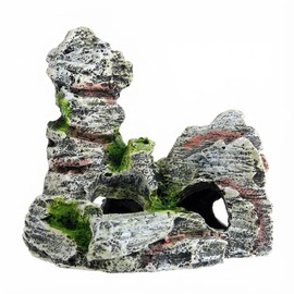 Resin Aquarium Stone Cave with Artificial Moss – Natural Rock Mountain Ornament for Fish Tank, Shrimp & Betta Hiding, Reptile Habitat Decoration, Small Landscape Terrain Accessory for Aquatic Decor（B）
