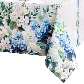 Elrene Home Fashions Hydrangea Bloom Floral Butterfly Double Border Spring/Summer Wrinkle Resistant Dining Tablecloth, 60"x120" Rectangle