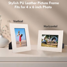 HIYQIN 4x6 Picture Frames, Stylish Vintage PU Leather Photo Frame for Tabletop Display, 4x6 Picture Holder 1 Pack for Home Decor Display Frame - White