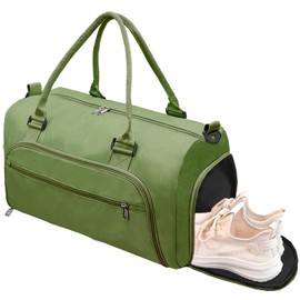 woogwin Gym Bag for Women & Men with Shoes Compartment & Wet Pocket Sports Travel Duffle Bags Workout Bag, Army Green, 17.7*11*9.5"