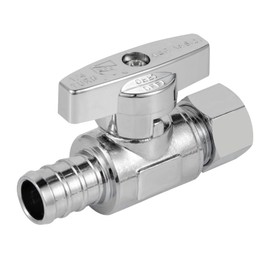 Breezliy 1/2 Pex Straight Stop Valve Sink Toilet Shut Off Valve,2 Pack Turn Straight Stop Valve 3/8" OD Compression X 1/2" Barb Crimp Pex LF Chrome Plated Brass with 2pcs