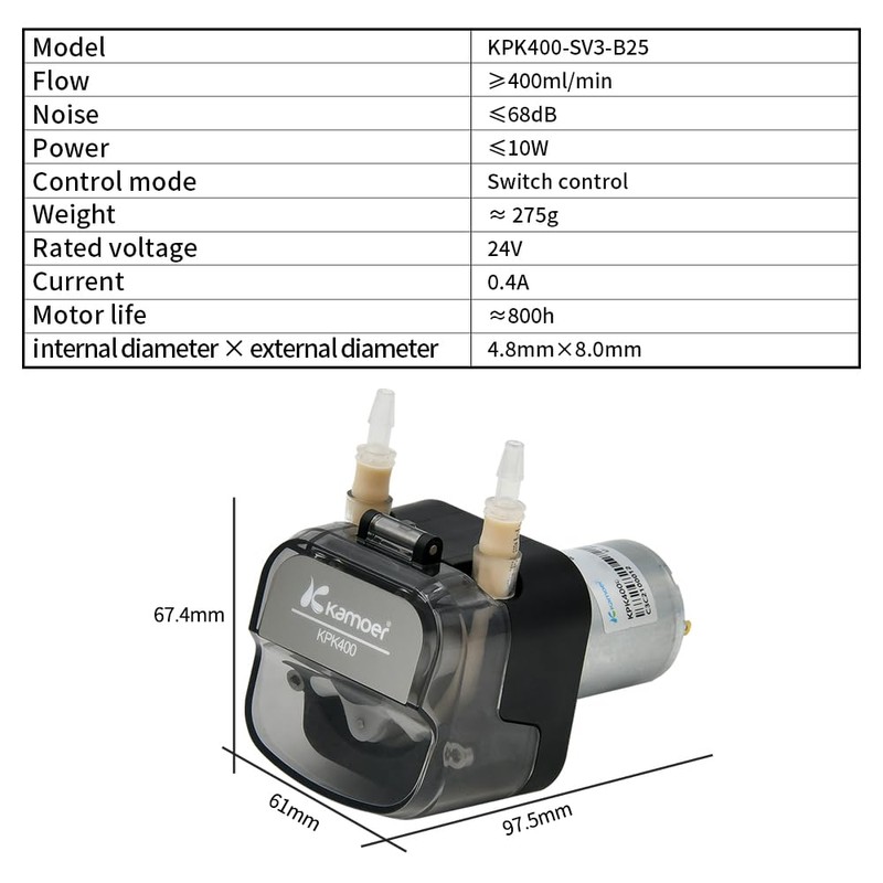 Kamoer KPK400 Peristaltic Pump, 24V DC, High Flow Liquid Metering