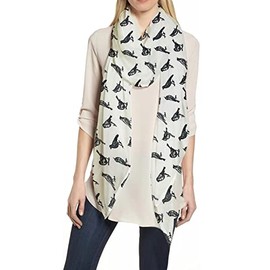 Garden Bird Print Women's Scarf Shawl Wrap Lightweight (White)