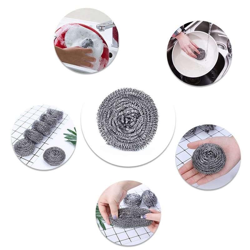 KTOJOY 6 Pack Stainless Steel Wool Scrubber, Scrubbing Scouring Pad,