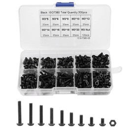 Hilitand Hex Socket Button Bolts Hex Nut Kit M3 x 5 6 8 10 12 14 16 18 20mm Carbon Steel High Strength Bolts 300pcs Black