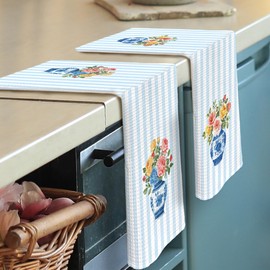 shiviody Chinoiserie Floral Kitchen Towels - Blue and White Ginger Jar Dish Towels, Vintage Floral Decorative Absorbent Dishcloths Hand Towels Set of 2 for Bathroom Decor 16x24 Inches