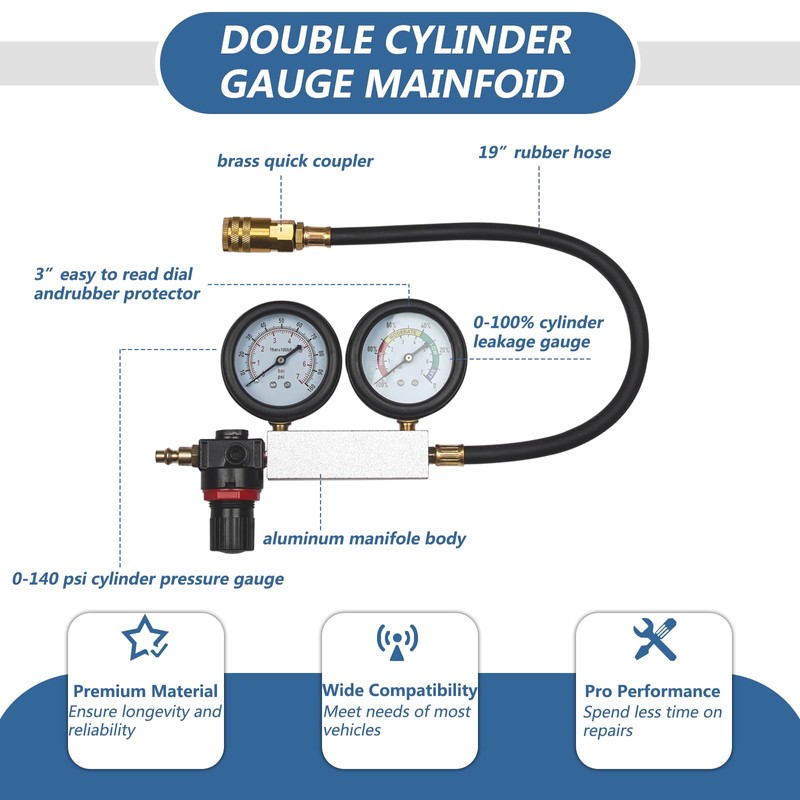 Dual Gauge Leakdown Detector Tool Set Cylinder Leak Down Tester