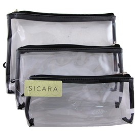 Sicara Clear Cosmetic Bag 3-Piece Bag Set (6 Pack)