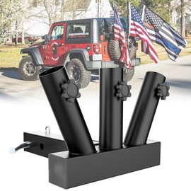 Triple Hitch Flag Pole Holder, Flag Pole Mount Fits 2 Inch Receivers, Heavy-Duty Trailer Flag Hitch Mount for Truck SUV RV, Black