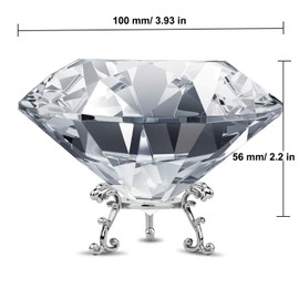 100MM Large Clear Crystal Diamond Paperweight with Stand Jewels Wedding Decorations Centerpieces Home Office Desktop Decor (3.93 inch)