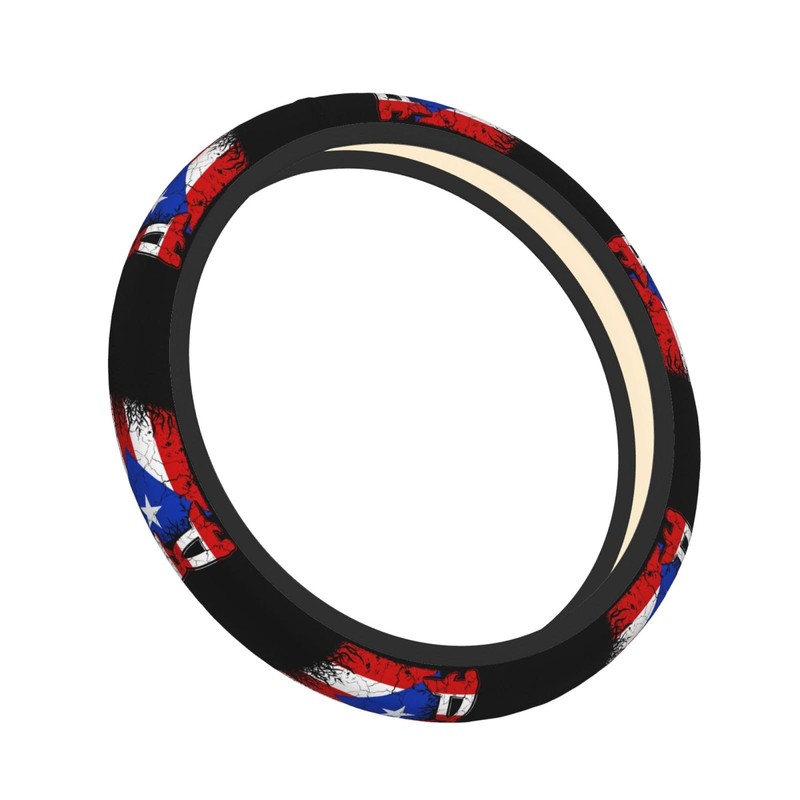 ZJHFSGMY Puerto Rico Flag Steering Wheel Cover, Universal Fit, 15-Inch