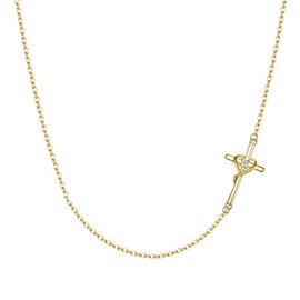 FANZE Sideways Cross Necklace, 925 Sterling Silver CZ Love Heart Pendant Necklace for Women, Good Luck Birthstone Jewelry BFF Gift, 925 Sterling Silver,Cubic Zirconia, Cubic Zirconia