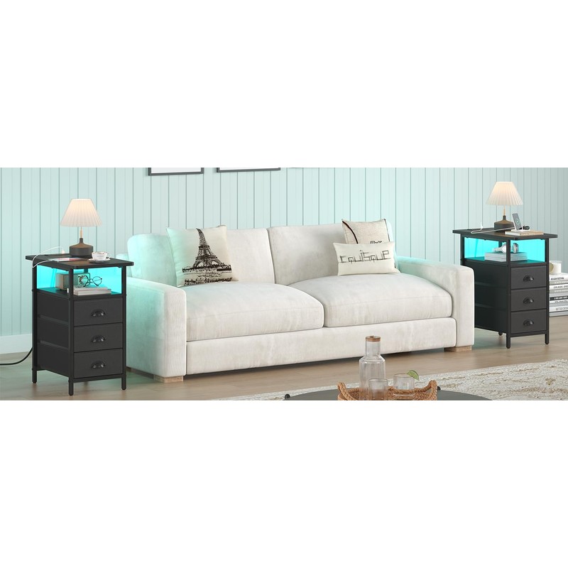 sthmec End Table with Charging Station,LED Side Tables with USB