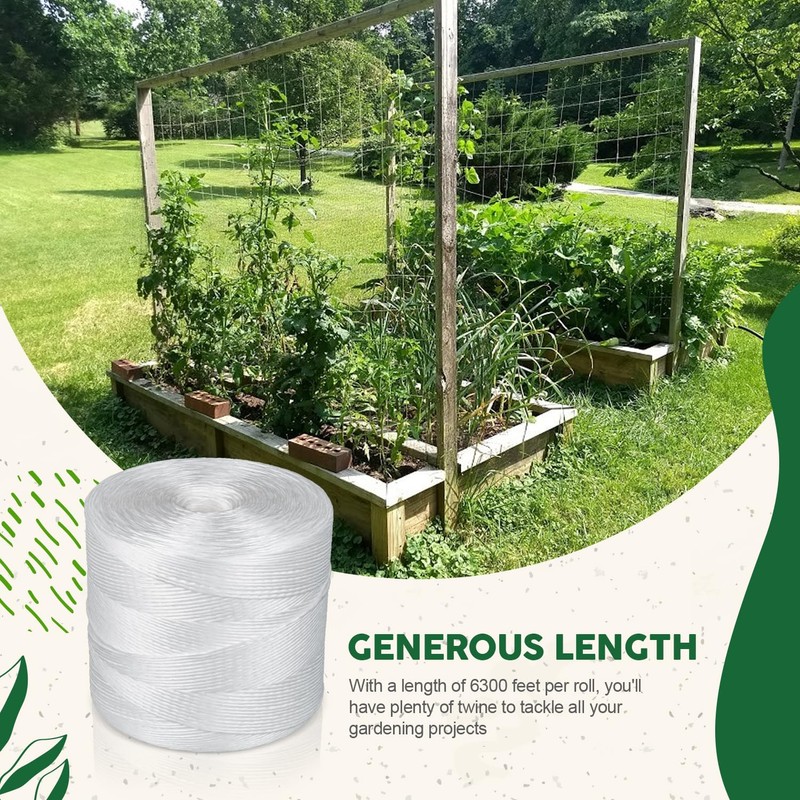 Tomato Twine 6300 Ft - Heavy Duty Polypropylene Twine White