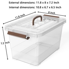 WYT WYT 6-Pack Clear 7 Quart Storage Latch Box/Bins, Plastic Stackable Latching Box with Brown Handle and Lid, Multi-Purpose, 7 Litre