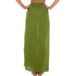 Back From Bali Womens Sarong Wrap Swimsuit Cover Up Solid Olive Green Beach Pareo Skirt Coconut Clip