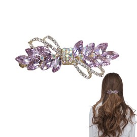 Rhinestone Crystal Hair Clip, Exquisite Purple Barrettes Snap-On Hair Pins, Leaf Elegant French Clasp, Hair Accessories for Fine Medium Thick Hair, Gift for Women & Girls