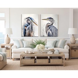 ZOQIPQO Heron Canvas Art Prints,Heron Canvas Wall Art for Home Decor,Heron Bird Illustrations Modern Art Decorative,Bird Canvas Wall Art for Bedroom Garden Farmhouse Decoration 2pcs(12x16 Framed
