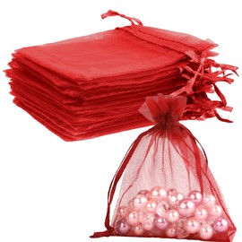Organza Bags, Sheer Organza Bags 3 x 4 inch, 50Pcs,Small Organza Bags with Drawstring, Jewelry Gift Bags, Mesh Party Wedding Favor Bags Mini Candy Bags for Christmas Party Favors, Burgundy