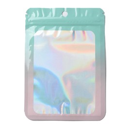 Airssory 100 Pieces 5.9 x 4.13 inch Gradient Green Pink PVC Ziplock Bags Glitter Rainbow Holographic Resealable Foil Bags for Small Business Travel Jewelry Storage