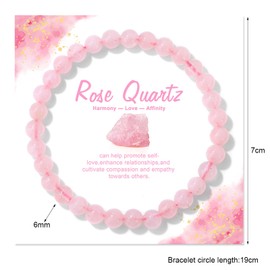 MORIANCE Rose Quartz Bracelet for Women Men 6mm Round Pink Beaded Stretch Bracelets Rose Quartz Jewelry Natural Stone Healing Crystal Bracelet