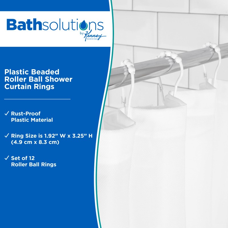 Kenney KN67140 Rust-Proof Gliding Plastic Beaded Shower Curtain Rings for