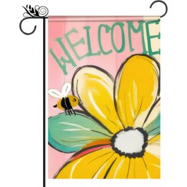BlissYard Welcome Spring Garden Flag 12x18 Double Sided Sunflower Bee Daisy Garden Flags For Outside Outdoor Decor Yard Farmhouse Holiday Spring Summer Decorations