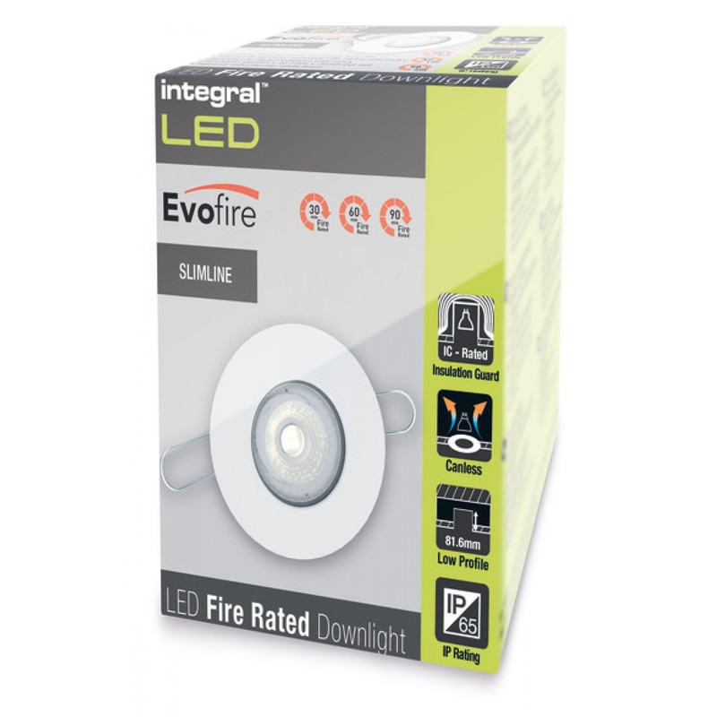 Integral Evofire 70mm cutout Fire Rated Downlight White Round +GU10