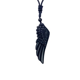 EDEN'S CALL Natural Carved Stone Pendant Necklace for Men and Women Adjustable Cord Black Obsidian Crystal Stone Figurine Necklace, Wing