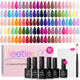 Beetles Spring Gel Nail Polish Set - Vibrarnt Holiday 55 Colors Gel Polish Kit with 5 Pcs Base Glossy Matte Top Coat UV LED Soak off Nail Polish Red Brown Pink Green Blue Summer Gifts for Women