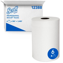 Scott Control Slimroll Hard Roll Paper Towels (12388) with Fast-Drying Absorbency Pockets, White, 6 Rolls / Case, 580' / Roll