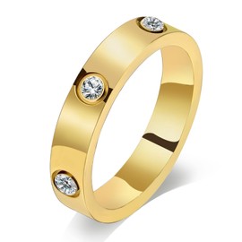 KARCCI Love Friendship Ring 18K Gold Plated Silver with Cubic Zirconia Stones Stainless Steel Promise Ring Wedding Band Jewelry Birthday for Lover Women Fashion Men (Gold, 5)