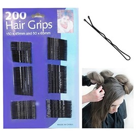 200 HAIRGRIPS TRIPLE WAVE BLACK hair grips clips SALON SLIDES BOBBY PINS