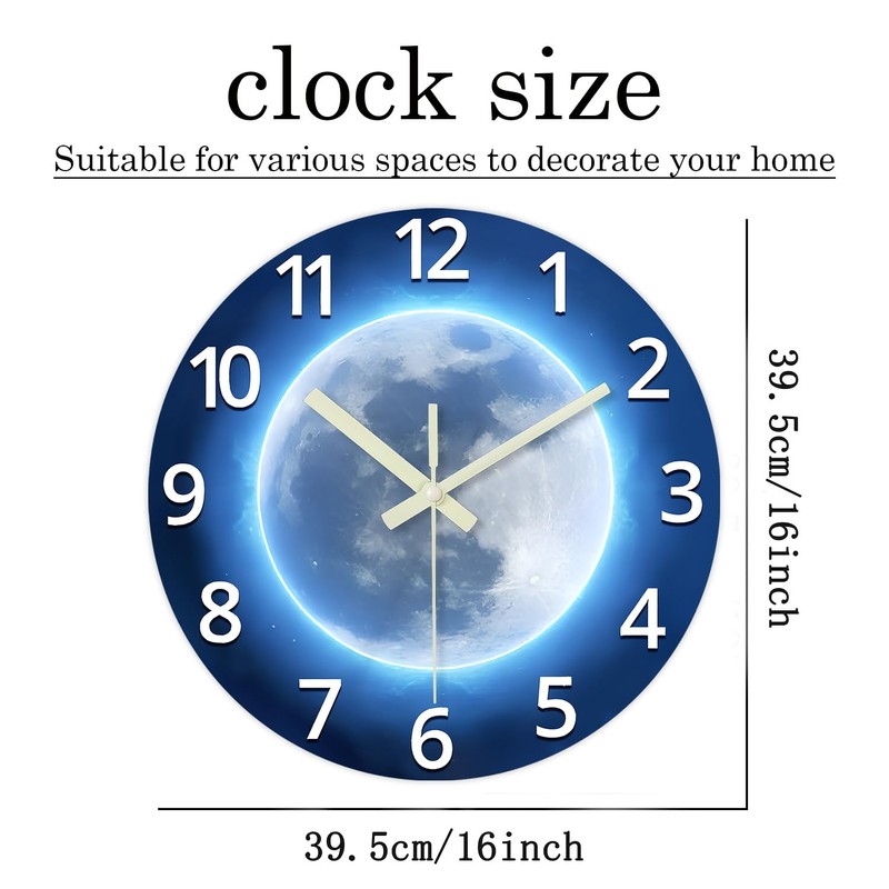 Constantplanet Blue Glow in The Dark Wall Clock for Kids