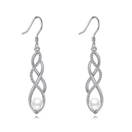 Pearl Earrings for Women 925 Sterling Silver Irish Celtic Knot Drop Dangle Earrings Jewelry Gifts for Mum Mother Girls Friends (Pearl earrings H)