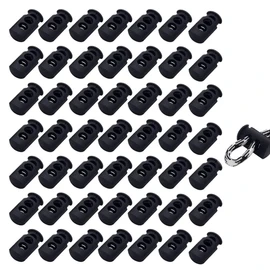Samcos Spring Cord Stoppers, Pack of 50, 2 Holes, Hole Diameter Approx. 0.2 inches (6 mm), Cord Stopper, Replacement, Repair, Clothes, Rucksacks, Sports Clothes, Etc, Rope Stopper (Black, Barrel Type)