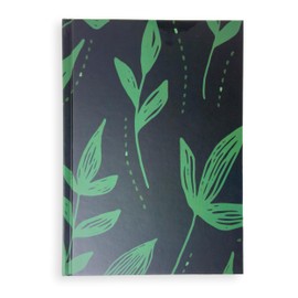 Portage Blank Hardcover Aesthetic Notebook Writing Journal – Bleed-Proof Paper Notepad for Journaling, High GSM, A5 Notebook, Cream Pages - Black with Green Leaves, 6 x 8.5 Inches, 224 Pages