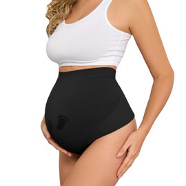 Y25D Maternity Thongs for Women, Seamless Maternity Underwear Over Bump Maternity Panties for Pregnant Women Black