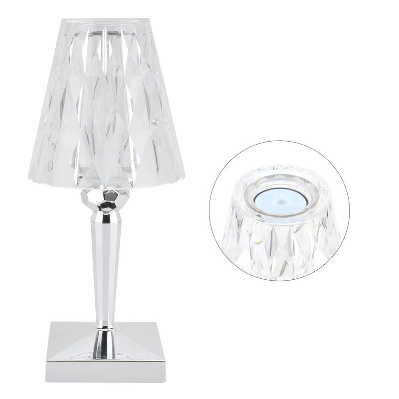 LED Crystal Table Lamp Transparent Prism Dimmable Desk Lamp USB