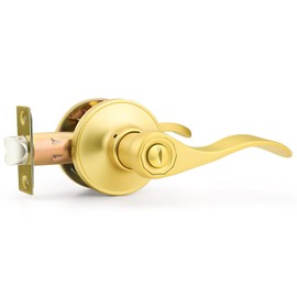 Probrico Interior Door Handle Wave Style Privacy Door Lever Gold Bed and Bath Handle Interior Keyless Leverset Lockset, Left/Right Handed,1 Pack
