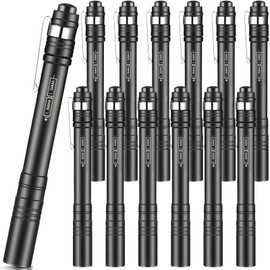 Tujoe 12 Pack Pen Lights LED Penlight Bulk, Pocket Flashlight with Clip, Aluminum Pen Flashlights Mini Penlight Gift for Nurses Hospital Outdoor Camping Emergency Hiking(Black)