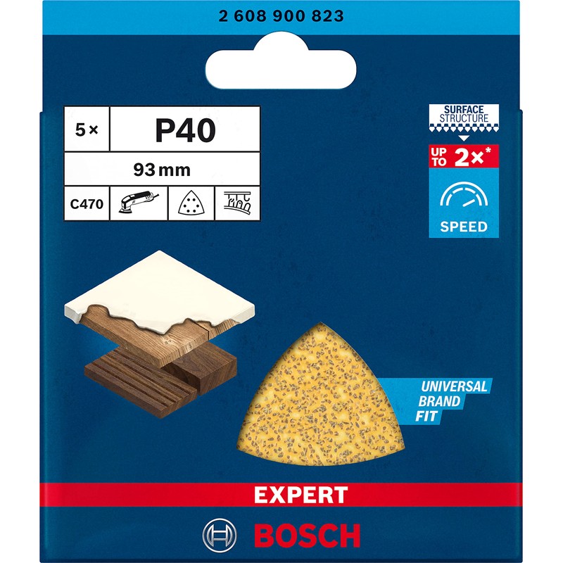 Bosch Professional 5x Expert C470 Sandpaper (93x93 mm, Grit 40,