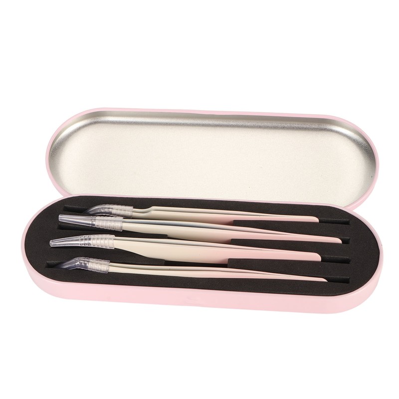 4pcs Eyelash Tweezers Set Stainless Steel False Eyelash Extension Tweezers