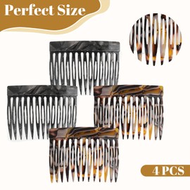 Auiremrti Hair Combs for Styling, 4-Piece Large Hair Clip Set, French Side Combs Made of Cellulose Acetate, Vintage Design, French Side Comb, Black Series