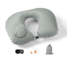 U-shaped Inflatable Travel Neck Pillows for Airplanes Train Car, Soft-Velvet Blow Up Pillow for Traveling, Office Napping Pillow, Gifts for Women Travel Essentials - Color: Grey